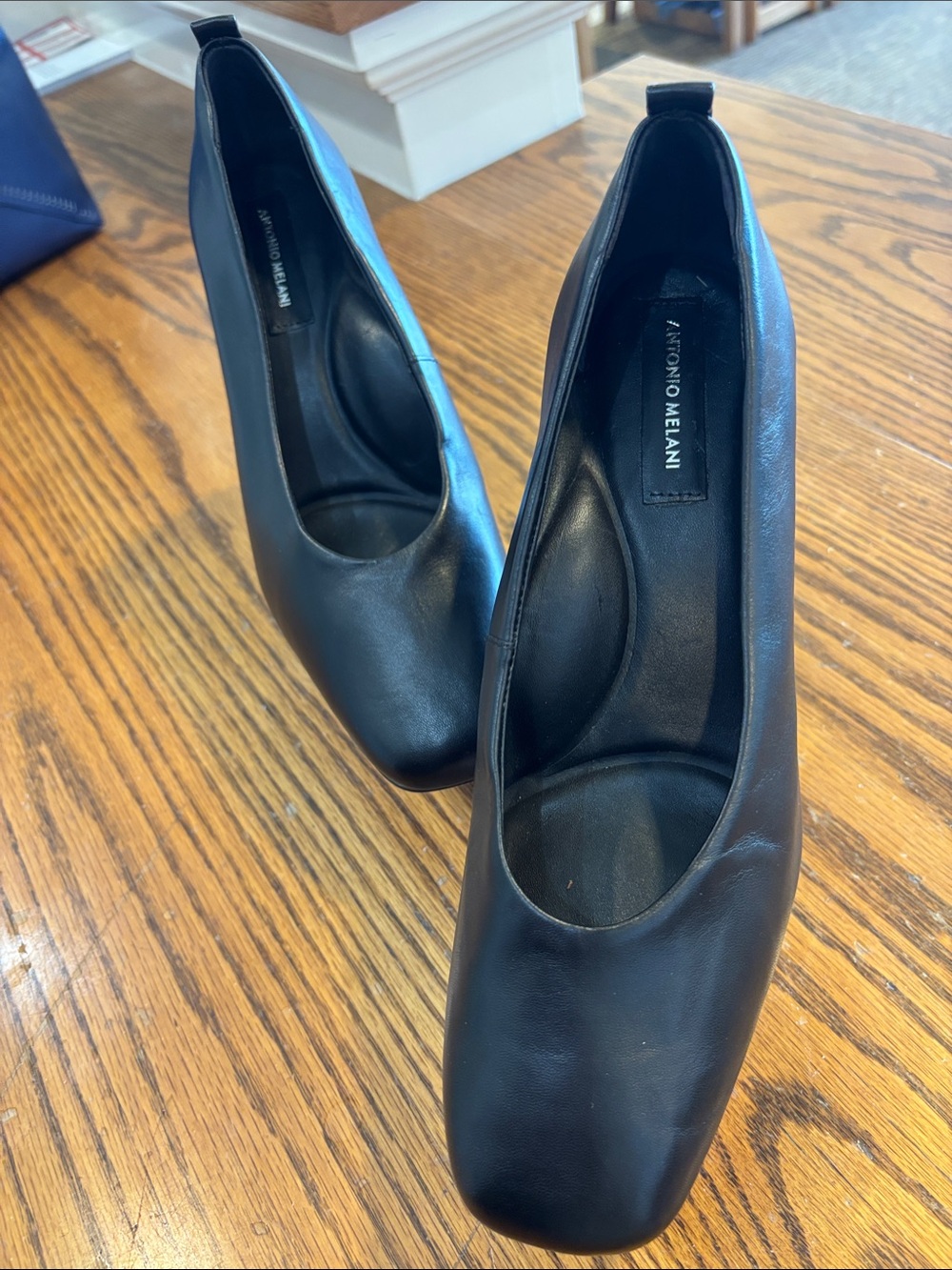 ANTONIO MELANI Black Leather Square-Toe Pumps